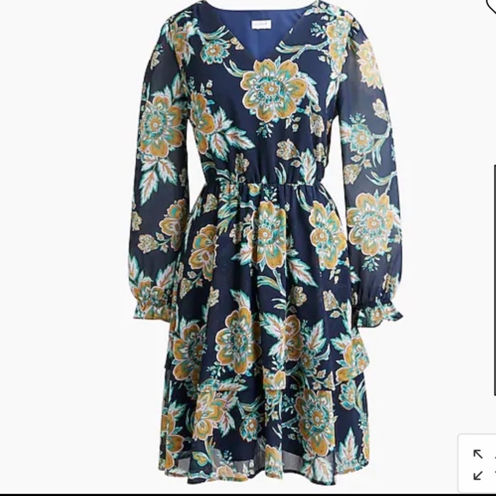 J. Crew Factory V-neck tiered mini dress in Navy Golden Honey